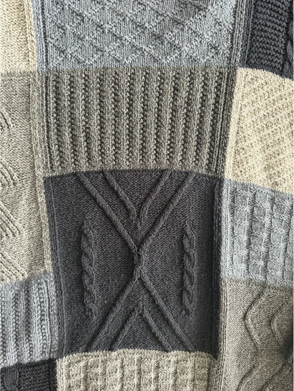 Vintage 90s Liberty Sweaters Patchwork Knit Crewneck Men’s XL USA Made Dadcore